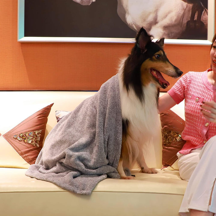 Dog Towels for Drying Dogs - Pack of 2 - Super Absorbent Soft Microfiber Pet Bath Grooming Towel for Dogs Cats and Other Pets (M-36" * 28", Grey and Brown )