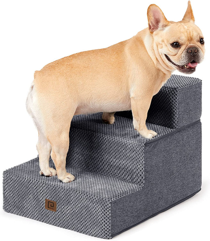 Dog Stairs for Bed 18" H, 4-Step Dog Steps for High Bed, Pet Steps for Small Dogs and Cats, Non-Slip Balanced Pet Ramp Indoor, Grey