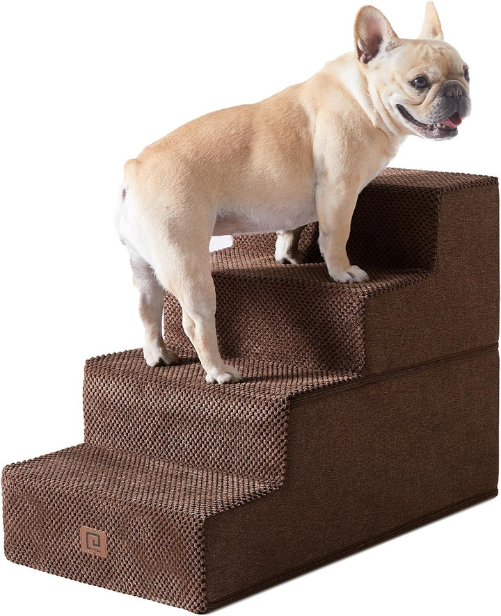 Dog Stairs for Bed 18" H, 4-Step Dog Steps for High Bed, Pet Steps for Small Dogs and Cats, Non-Slip Balanced Pet Ramp Indoor, Grey