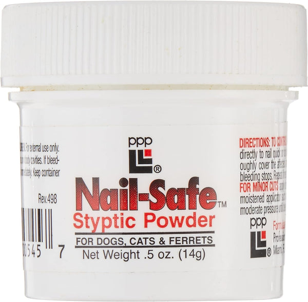 PPP Nail-Safe Styptic Powder for Dogs & Cats - Quickly Stops Bleeding from Nail Clipping - for Groomers and Veterinarians - 0.5 Oz