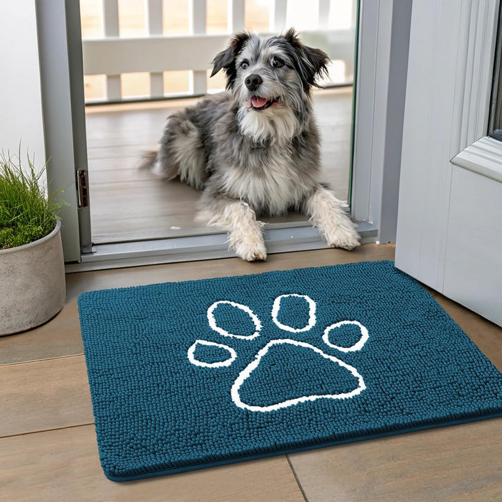 Dog Door Mat for Muddy Paws, Absorbent Dirt Trapper Non Slip Quick Dry Washable Chenille Mat for Mud Dogs, Entry Rug for Indoor and Outdoor (30X20 Inches, Grey)