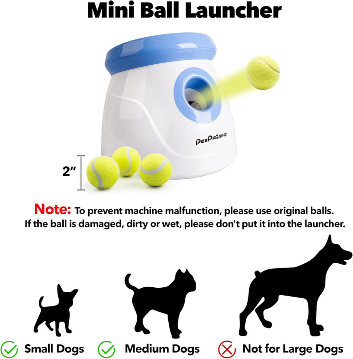 Automatic Dog Ball Thrower Launcher for Small and Medium Dogs, Interative Dog Fetch Machine with 3 Tennis Balls (2'') for Indoor/Outdoor Throwing Game Launch Distance 10-30Ft