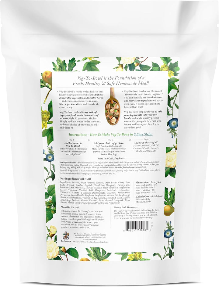 Veg-To-Bowl Dog Food, Human Grade Dehydrated Base Mix for Dogs, Grain Free Holistic Mix (3 Pound)