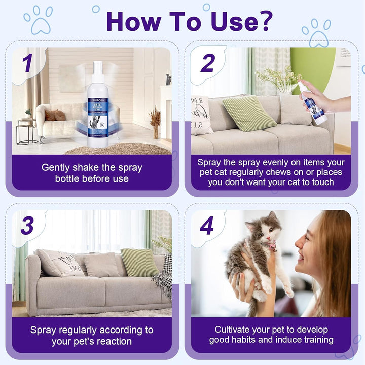 Cat Deterrent Spray - Natural Cat Repellent Spray for Furniture, Safe Indoor & Outdoor Training Aid for Urine Marking & Anti-Scratch (200 ML)