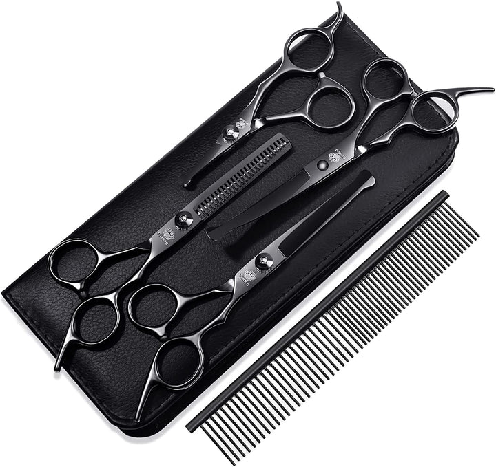 Dog Grooming Scissors Kit with Safety round Tips,  Professional 6 in 1 Grooming Scissors for Dogs, Sharp and Heavy-Duty Dog Grooming Shears for Dogs Cats Pets