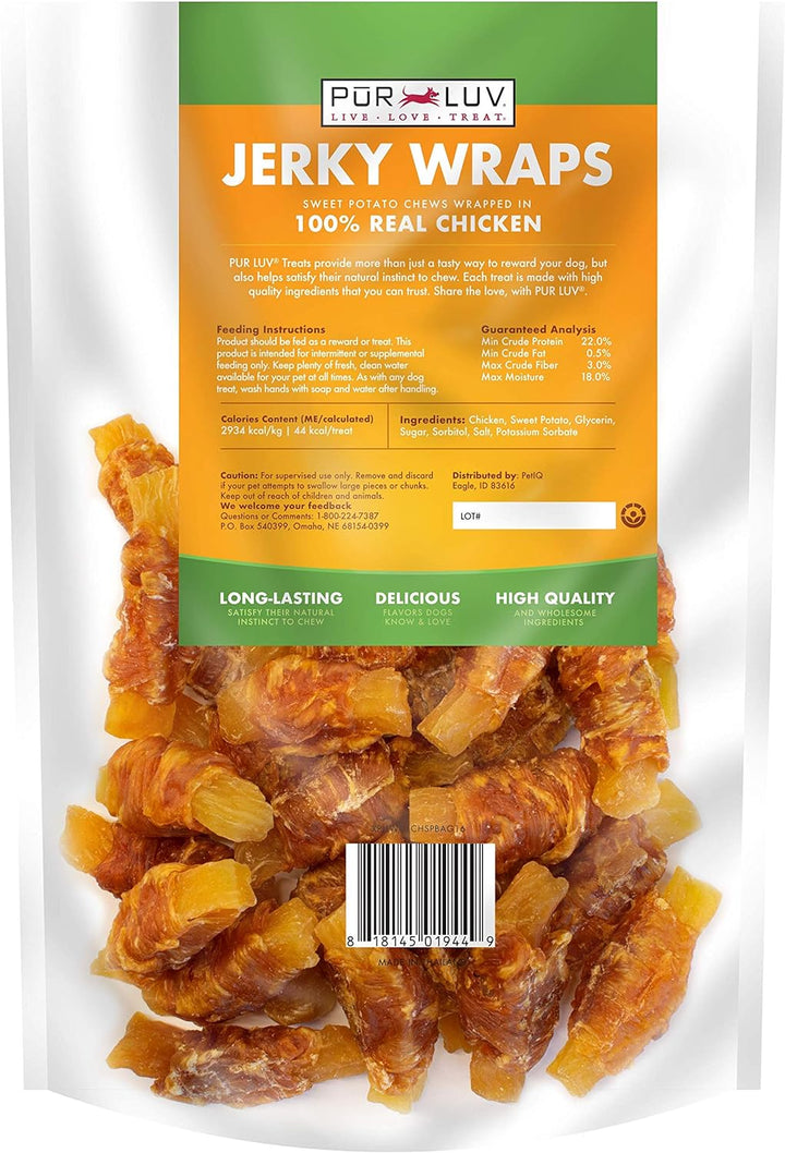 Chicken Wrapped Sweet Potato Dog Treats, Rawhide Free Jerky Wraps, Made with Real Chicken, 16 Oz, Healthy, Easily Digestible, Long Lasting, High Protein Treat, Satisfies Dog'S Urge to Chew