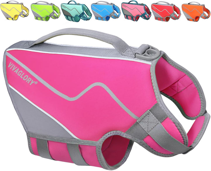 Neoprene Dog Life Vest, Dog Life Jacket for Swimming & Boating, Lightweight & Buoyancy for Puppy Doggy, Swimming Vest with Handle, XS, Raspberry Pink