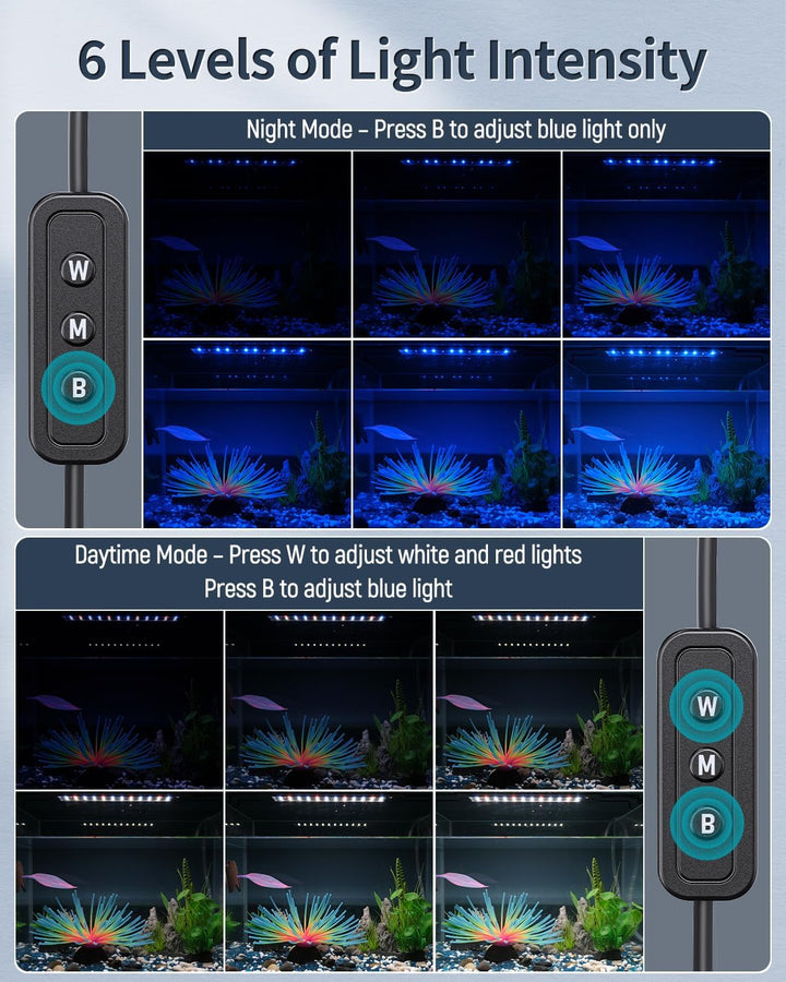 11W Aquarium LED Light for 12 to 18 Inch Fish Tanks Extendable Fish Tank Light with Full Spectrum Brilliant White Blue Red Lights with Daytime & Night Modes and Adjustable Brightness