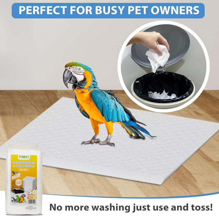 14" X 18" Disposable Bird Cage Liners 50 Units, Super Absorbent, Parakeets, Cockatiels, Doves, Canaries, Parrots
