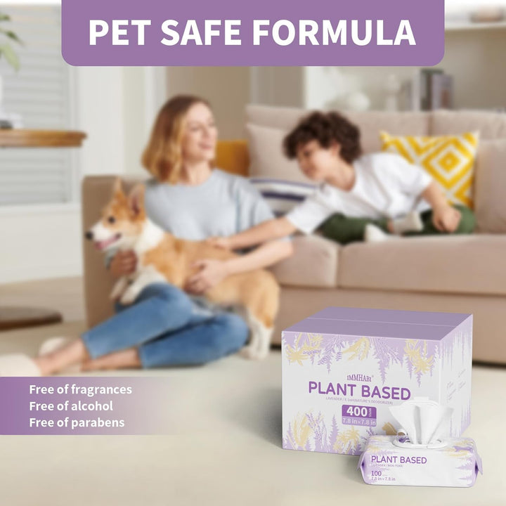 400 PCS Dog Wipes for Paws and Butt Hypoallergenic Pets Cleansing & Deodorizing Anal Gland Hygienic Puppy Wipes for Dogs Face and Body Wipes Cleaning Fur Doggie Wipes Doggy Wipes (Lavender)