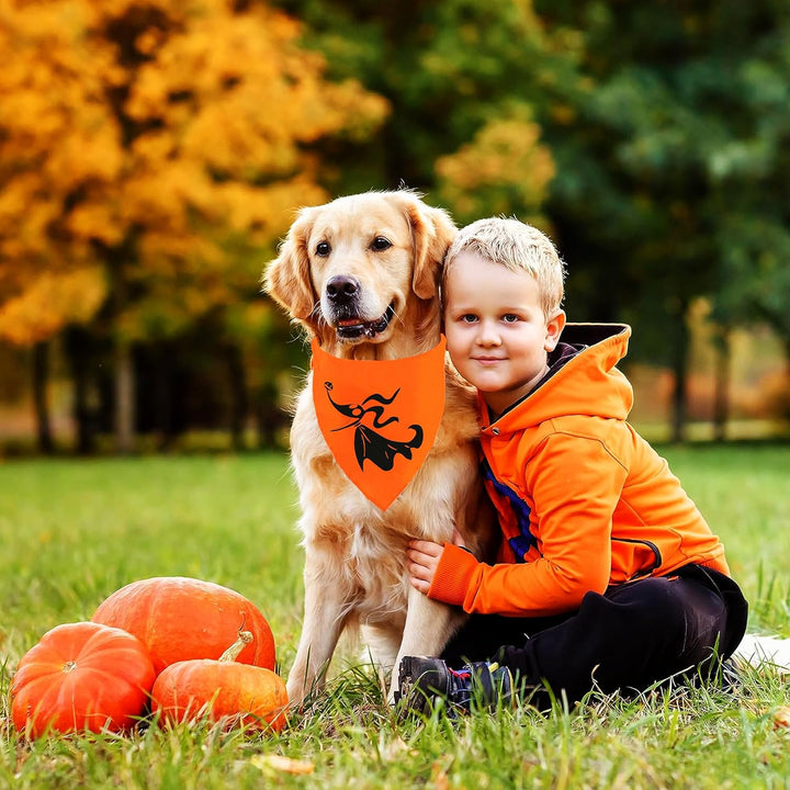 Halloween Dog Bandanas 2 Pack, Zero Dog and Jack Face Print Bibs for Boy and Girl, Nightmare before Christmas Triangle Fall Pet Scarf, Premium Durable Fabric, Adjustable Fit (Halloween-1, Large)