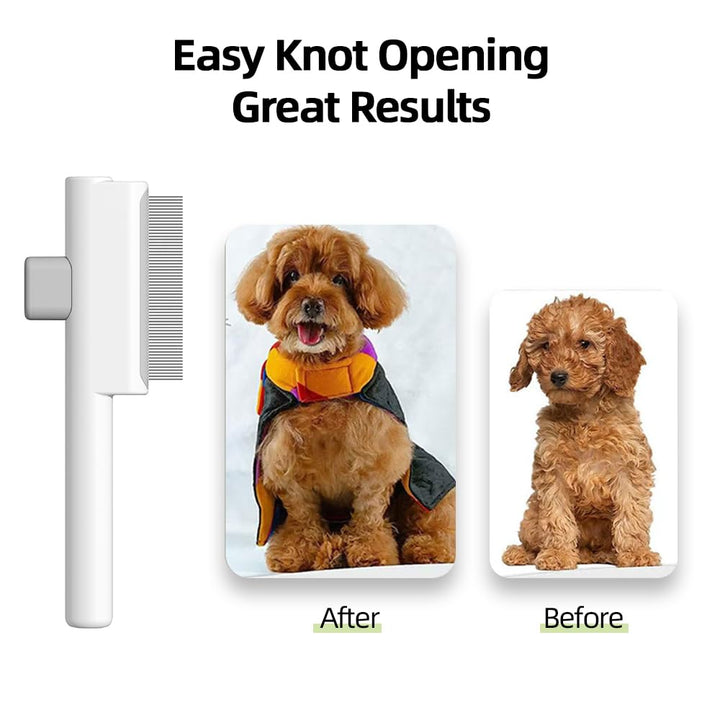 2Pcs Pet Comb Flea Comb Set for Cats Dogs, Cat Grooming Brush with Release Button and Stainless Steel round Teeth, Self-Cleaning Dog Combs for Removing Pet Hair, Knots & Loose Fur, White