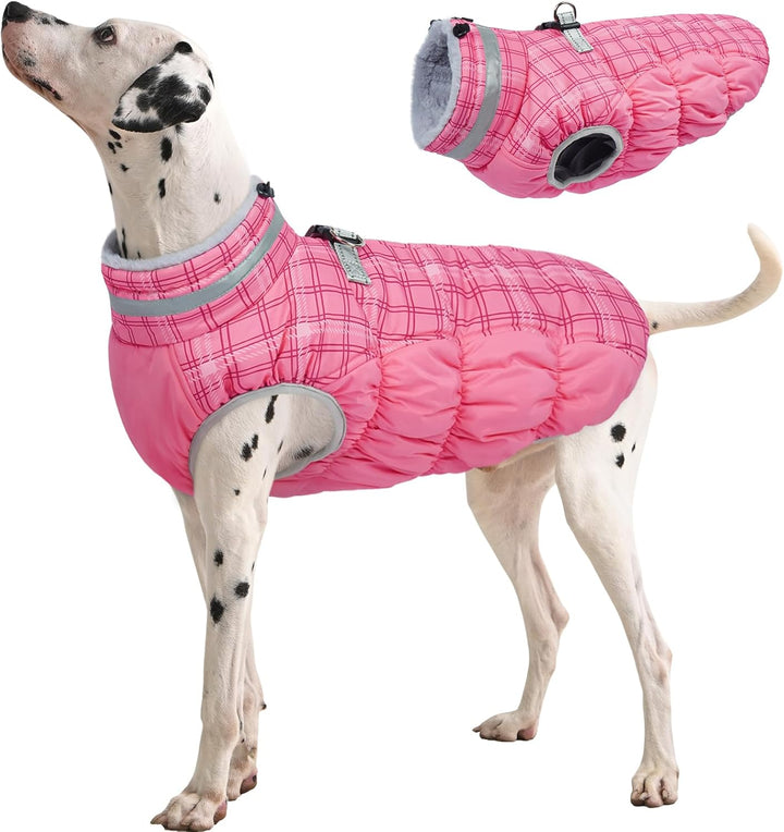 Dog Coat for Small Dogs,Waterproof Dog Winter Jacket with Harness Built in Puppy Cold Weather Coats Reflective Pet Vest with Zipper Warm Fleece Dogs Snowsuit Windproof Pink S
