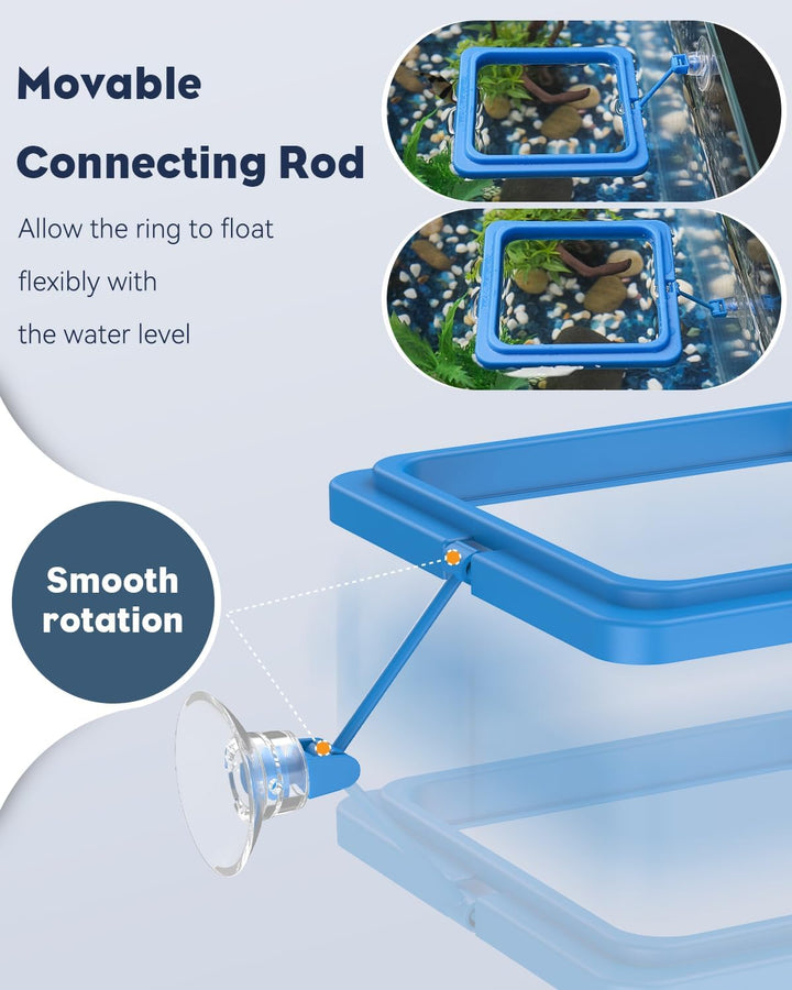 2 Pcs Fish Feeding Ring for Aquarium – round and Square Floating Food Feeder with Suction Cup for Betta, Goldfish, Guppy, Turtle & Small Fish