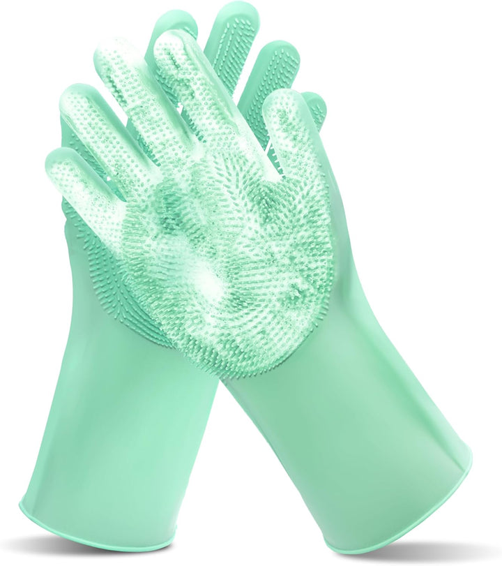 Pet Grooming Gloves—Heat Resistant Dog Washing Gloves with High-Density Teeth, Dog Bath Scrubber with Enhanced Five Finger Design, Silicone Gloves for Dogs and Cats Bathing, Massage (Blue)