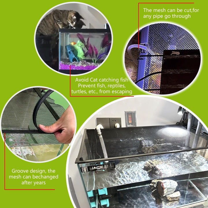 Magnetic Fish Tank Cover Net Aquarium Lid Mesh Top Hood Cut to Any Size Ventilation Transparency Anti-Jumping Aquarium Cover (39"X19")