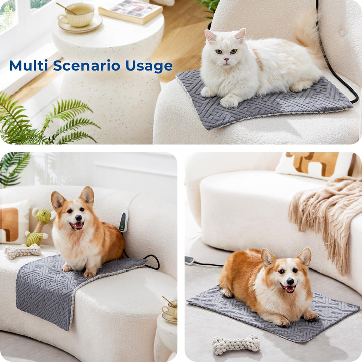 Cat Heating Pad - 11 Adjustable Temperature and 25 Timer Options, Heated Cat Bed Indoor Waterproof with Chew-Resistant Cord for Small Dogs, 18X18 Inch