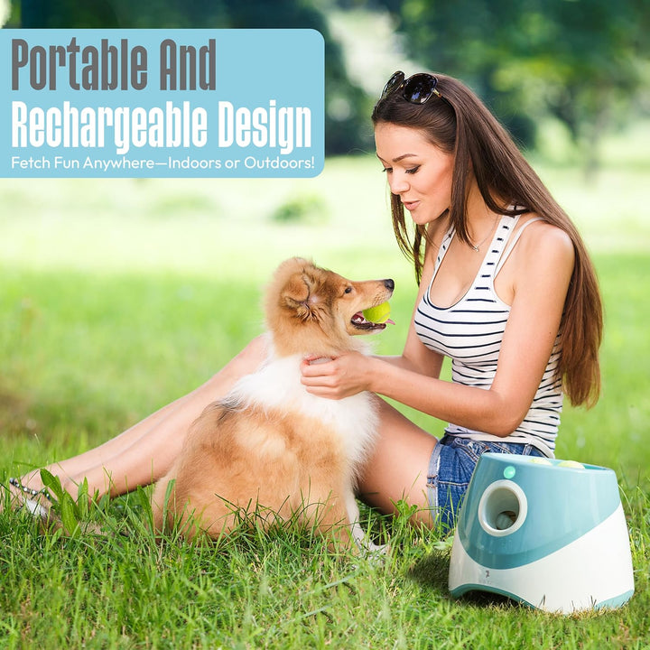 Automatic Dog Ball Launcher for Small Dogs – Dog Ball Thrower for Indoor Outdoor with 3 Adjustable Distance Settings 10Ft, 20Ft, and 30Ft – Interactive Toy with 3 Mini Tennis Balls 2 Inch