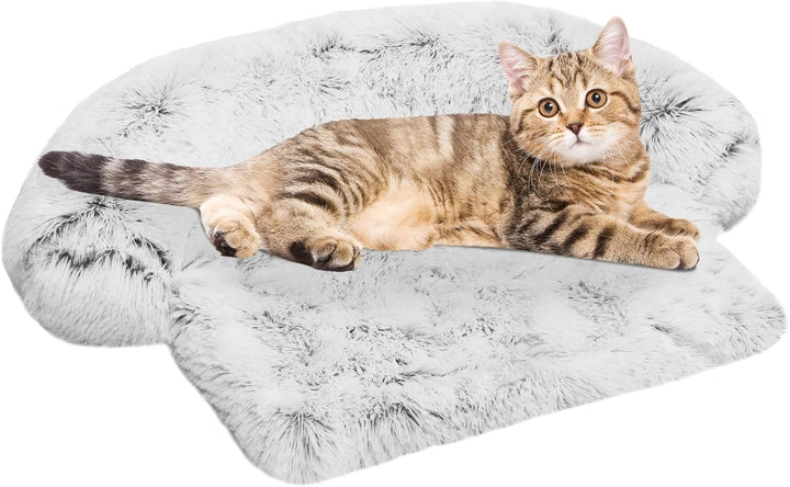 Calming Dog Bed Fluffy Plush Dog Mat for Furniture Protector with Removable Washable Cover for Large Medium Small Dogs and Cats (Large, Light Grey)