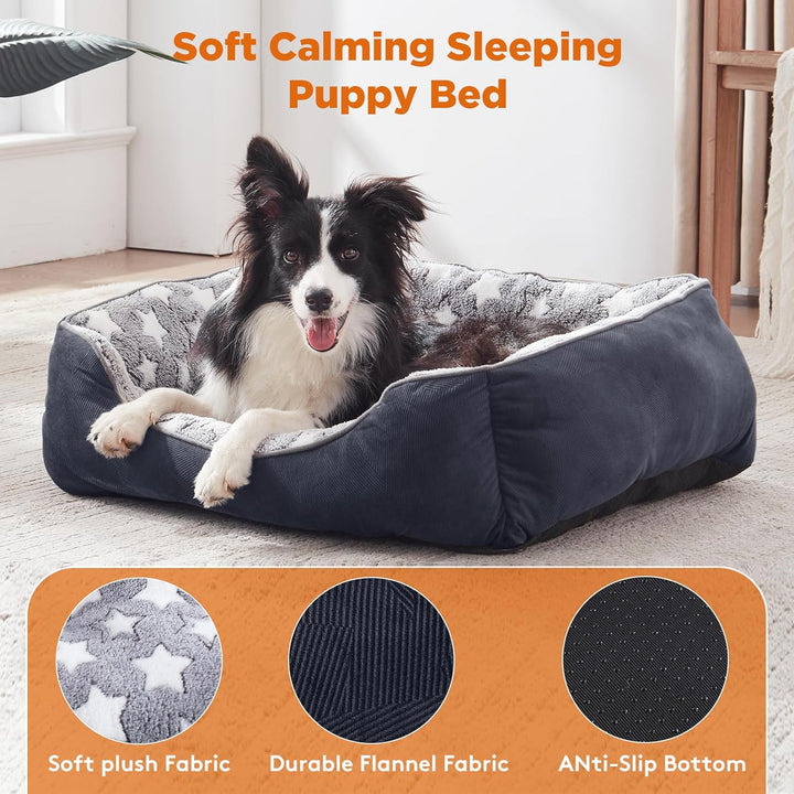 Small Dog Beds Small Size Dogs, Rectangle Washable Dog Bed, Orthopedic Dogs Sofa Bed, Pet Cuddler Anti-Slip Bottom, Soft Calming Sleeping Warming Puppy Bed (S (20"X 19"X 6"), Black)