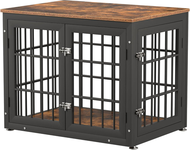 48 Inch Rustic Heavy Duty Dog Crate Furniture for Extra Large Dogs, Decorative Pet House End Table, Wooden Cage Kennel Furniture Indoor, Black and Brown