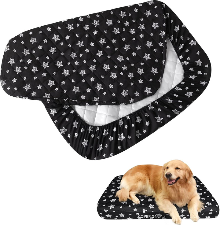Waterproof Dog Bed Covers Replacement Washable Pet Hair Easy to Remove, Noiseless Quilted Puppy Pet Bed Cover Lovely Grey Star Print 27X36 Inches, for Dog/Cat, Cover Only