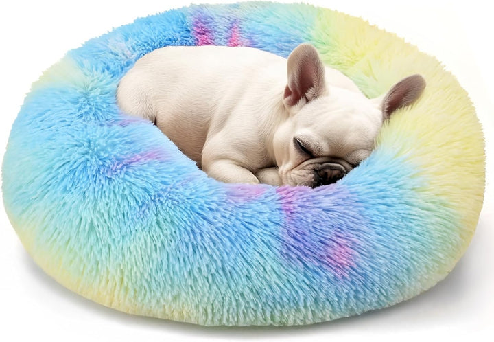 Dog & Cat Bed for Indoor Cats, 20In Calming Donut Bed for Puppy and Kitten, Washable round Fluffy Pet Bed for Small Medium Dogs and Cats (Light Grey)