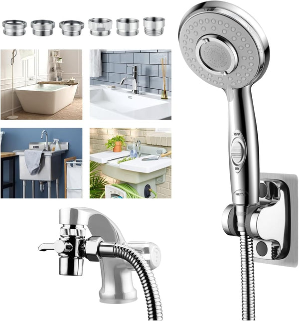 Shower Head Sink-Faucet Bathtub-Bathroom-Garden - Hose Sprayer Attachment(5 Adapters) for Hair Washing & Pet Dog Rinse & Baby Bath, ON/OFF Extension for Moen, Kohler, Delta, American Standar