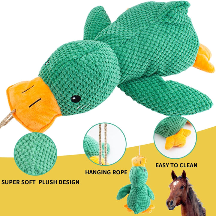 Horse Toys Squeaky Squeeze Plush Duck, Interactive Squeaky Duck Toy for Horses to Play With, Hanging Plush Enrichment Toys for Horses Goat to Prevent Boredom-Green