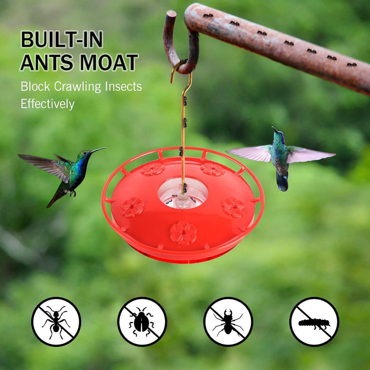 Hummingbird Feeder for Outdoors, 2 Pack, Leak-Proof, Easy to Clean and Refill, Saucer Humming Bird Feeder Plastic, Including Hanging Hook, with 5 Feeding Ports (16 Ounce/Pack)
