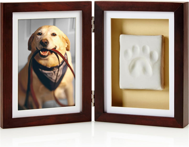 Pet Paw Print Photo Frame with Clay Imprint Kit - Wooden Pet Paw Print Frame, DIY Memorial Keepsake for Cats and Dogs, No Mess Clay for Perfect Pawprints, Ideal Home Decor and Gift, Black
