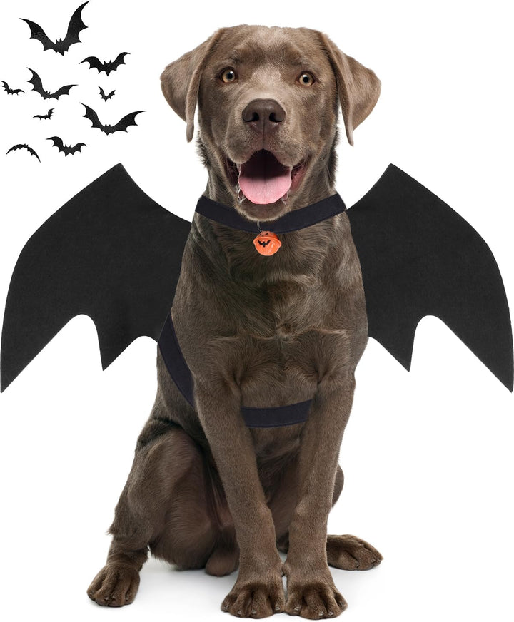 Dog Halloween Costumes for Large Dogs, Dog Bat Wings with Pumpkin Bell Pet Halloween Cosplay Party Dress up (Large)
