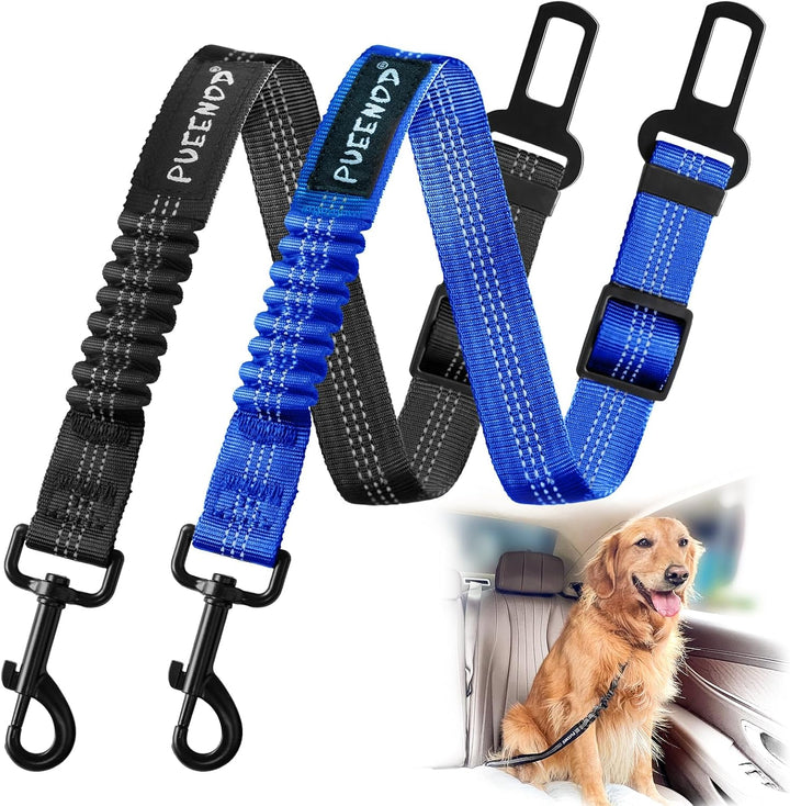 2 Pack Dog Seat Belt Adjustable Dog Car Seatbelts for Vehicle Nylon Pet Safety Seat Belt with Elastic Bungee Buffer Reflective & Durable Car Harness for Dogs
