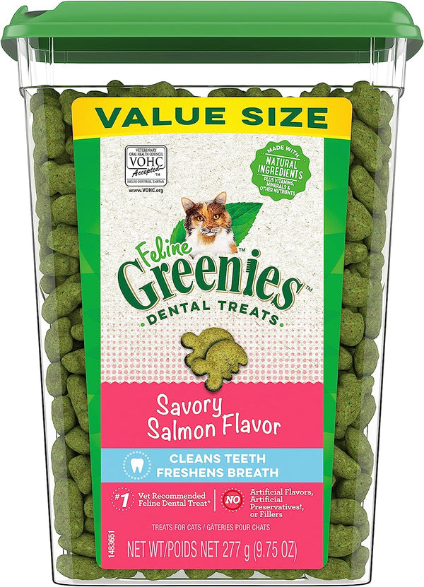Feline Adult Dental Cat Treats, Savory Salmon Flavor, 9.75 Oz. Tub