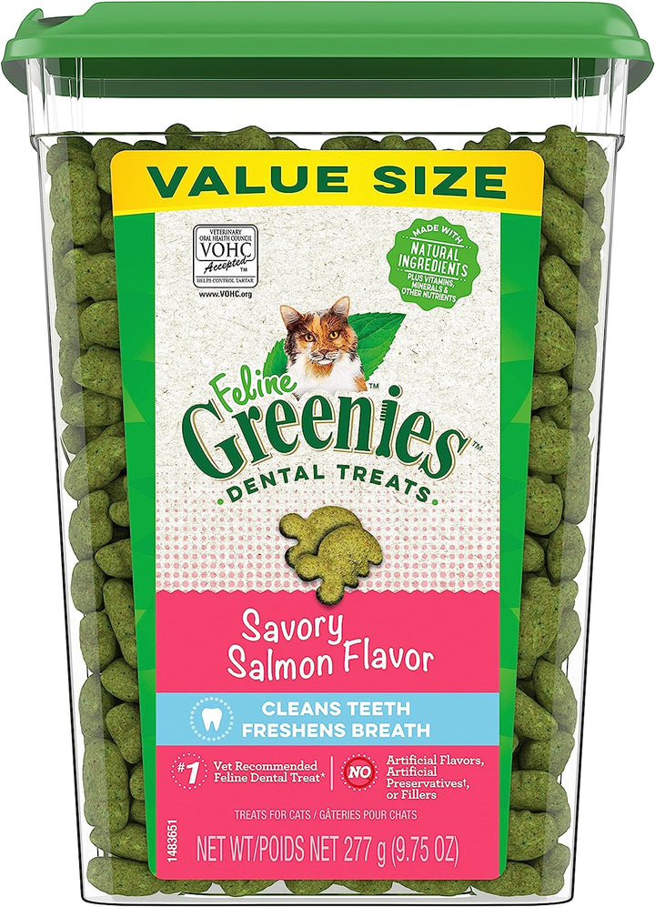 Feline Adult Dental Cat Treats, Savory Salmon Flavor, 9.75 Oz. Tub