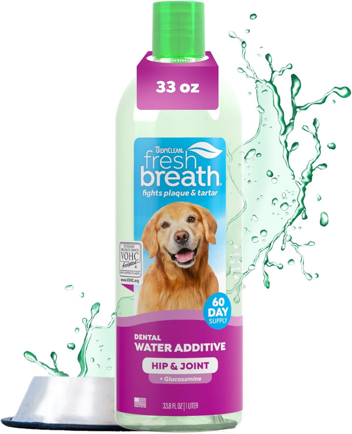 Fresh Breath Water Additive for Dogs, Dog Breath Freshener and Teeth Cleaning Solution, No Toothpaste or Toothbrush Required, 33.8Oz.