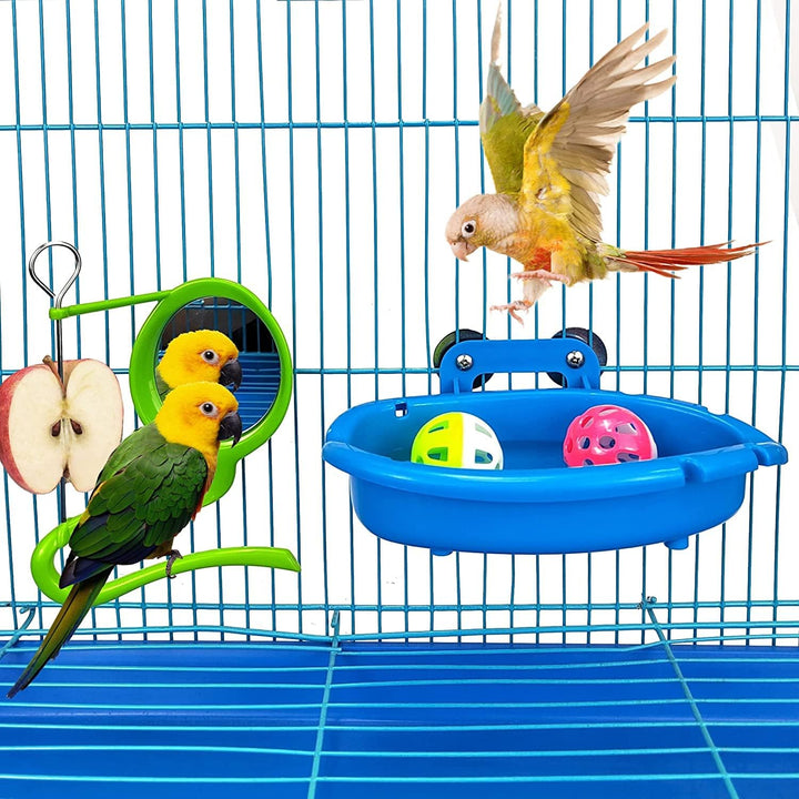 Bird Bath for Cage with 3 Balls Bird Tub Bowl Basin Hanging Birdbath Toy Pet Parrot Cage Budgie Accessories Shower Parakeet Cockatiel Water Shower Box Food Feeder Holder Tray Bird Cage Accessories