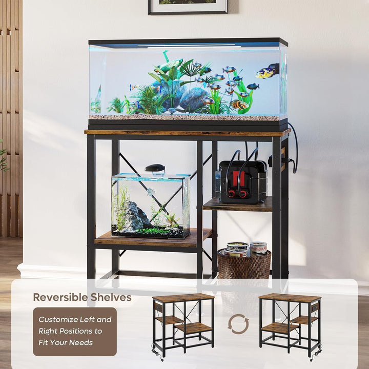 20-29-37 Gallon Fish Tank Stand with Power Outlet, 30X13 Metal Aquarium Stand with Filter Storage, 6-Leg Reptile Tank Stand with 3-Tier Adjustable Storage Shelves, 400LBS Capacity