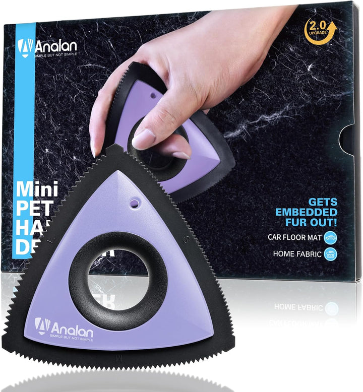 Mini Pet Hair Remover for Car Detailing Supplies, Carpet Dog Hair Remover for Car Interior, Triangle Dog Hair Remover for Auto Detailing, Couch, Furniture, Lint, Carpet (Jet Black)