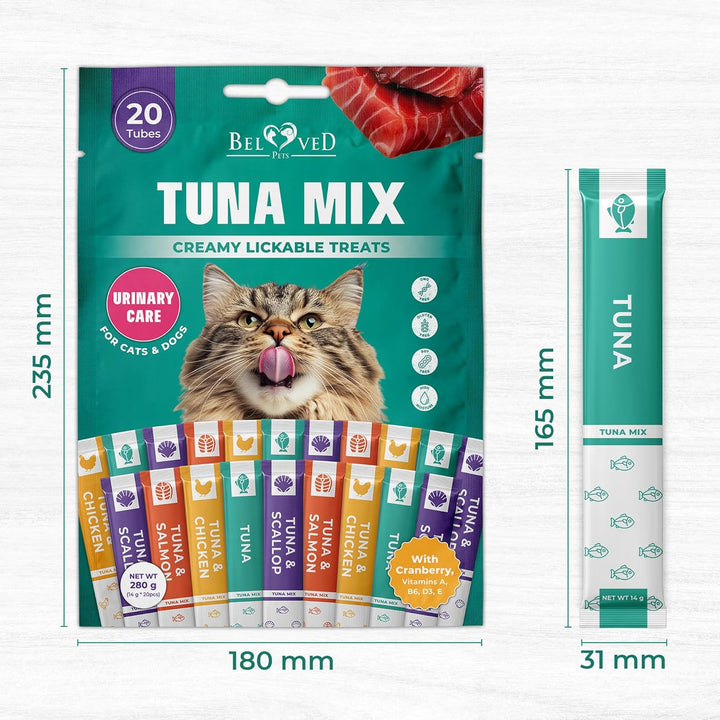 Creamy Lickable Cat Treats & Wet Squeeze Tubes – Tuna Mix, Liquid Cat Snacks, Urinary Care, Multivitamin Treats for Cats & Small Dogs, Lick up (10 Ounce (Pack of 1), Tuna Mix 40 Sticks)