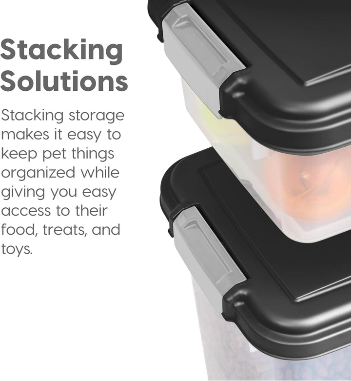 IRIS USA Dog Food Storage Container, 30 Lbs & 11 Lbs Combo, Cat Food Storage Container, Dog Treat Container, Airtight, Stackable, 2-Cup Scoop, Wheels, Easy Mobility, Black