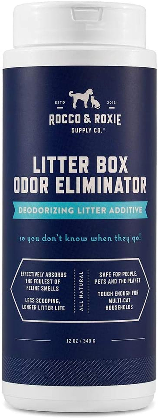 Rocco & Roxie Litter Box Odor Eliminator, Best Natural Urine Deodorizer, Cat Box Deodorizer, Smell Control, Odor Absorber, Safe for Kitty, 12 Oz