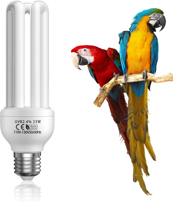 23W UVB Bulb for Bird, UVB 2.4 Compact Fluorescent Light Bulb E26 Birdcage Compact UVB 2.4 Lamp for Captive Birds and Reptiles