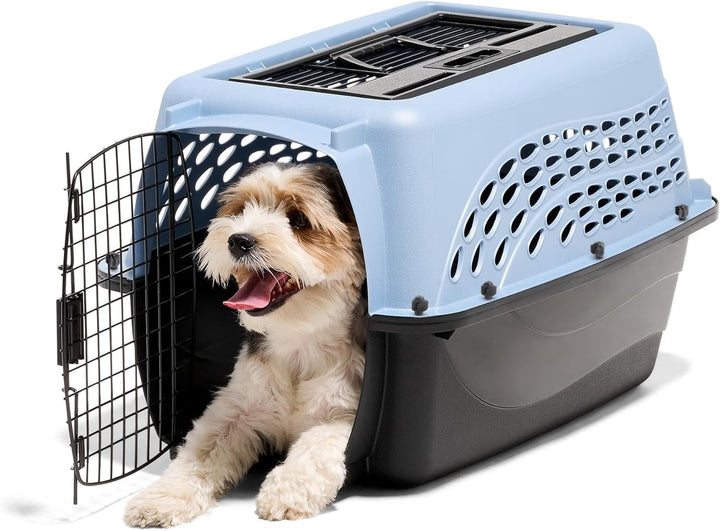 Dog Crates for Small Dogs & Cat Carriers, Two-Door Plastic Pet Kennel, Top & Front Loading, Made in USA, 24", Blue