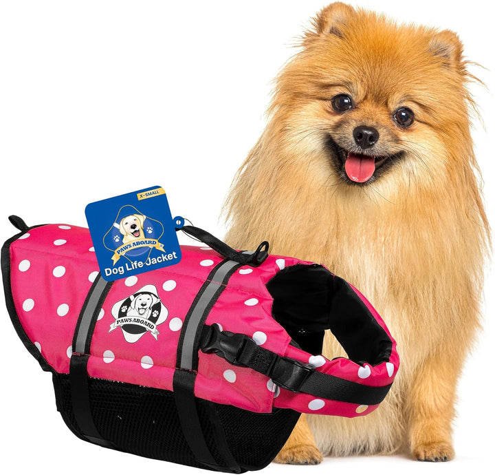 Dog Life Jacket - Swimming Vest for Dogs, Adjustable, Reflective, Comfortable, Multiple Colors, Patterns, Xx-Small to Extra Large Dog Swim Vest with Handle (Red, Large)