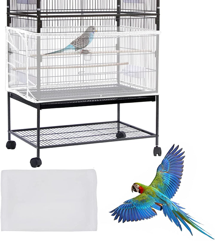 Large Bird Cage Cover, Bird Cage Seed Catcher, Adjustable Soft Airy Nylon Mesh Net, Birdcage Cover Skirt Seed Guard for Parrot Parakeet Macaw African round Square Cages (Black)