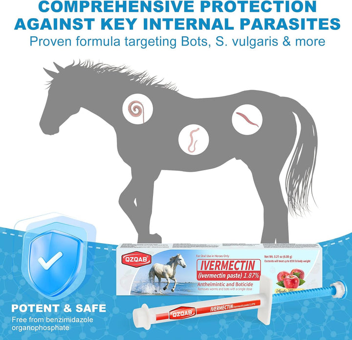 Ivermectin Equine Paste 1.87% – Apple Flavored Oral Dewormer for Horses, 6-Pack