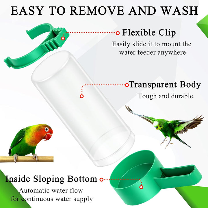 4Pcs Bird Water Feeder Plastic Drinker Feeder Water Clip for Parrots Budgie Cockatiel Lovebirds