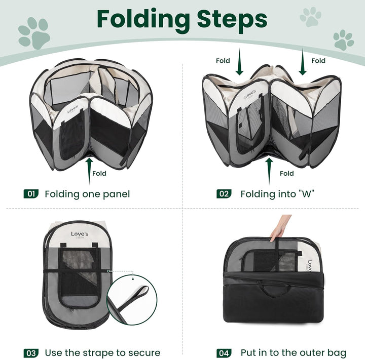 Pet Puppy Dog Playpen, Small Dog Tent Crates Cage Indoor/Outdoor, Portable Playpen for Cat, Foldable Pop up Dog Kennel Playpen with Carring Case, Removable Zipper Top, Grey