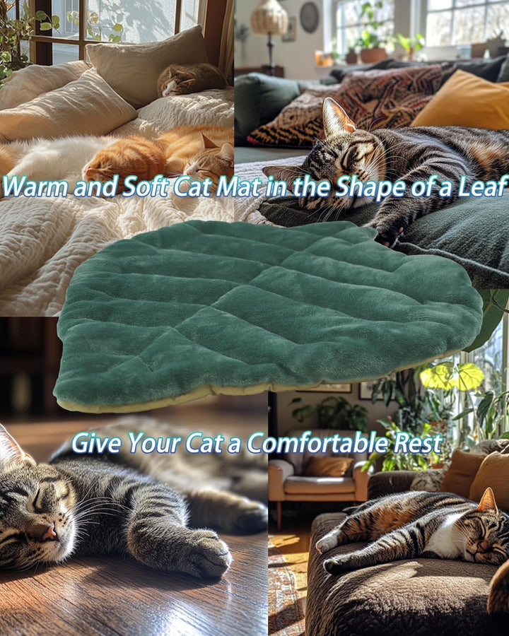 Cat Mat Self Warming Cat Bed 26"X20" Leaf Shaped Cotton Soft Warm Pet Pad Blanket for Indoor Bed Couch Sofa Floors Cat and Dog Warm Mattress (Green)